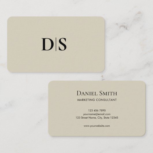 Minimalist Elegant Beige Monogram Initial 名刺 (正面/裏面)