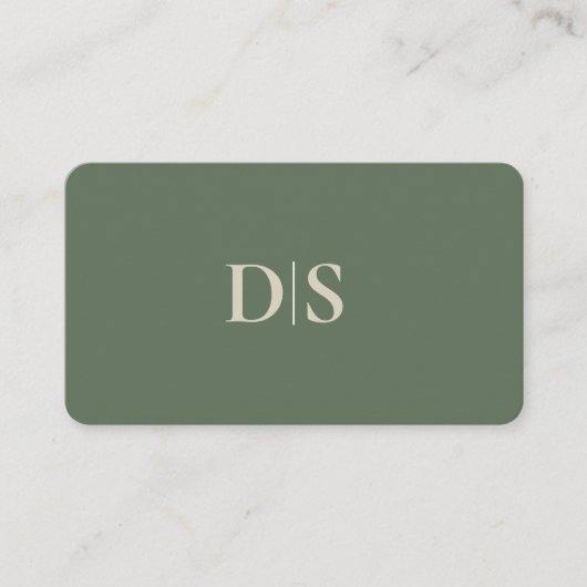 Minimalist Elegant Beige on Muted Green Initials 名刺 (正面)