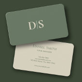 Minimalist Elegant Beige on Muted Green Initials 名刺