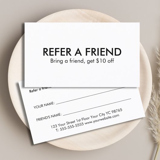 Minimalist Elegant Black and White Referral Card 紹介カード