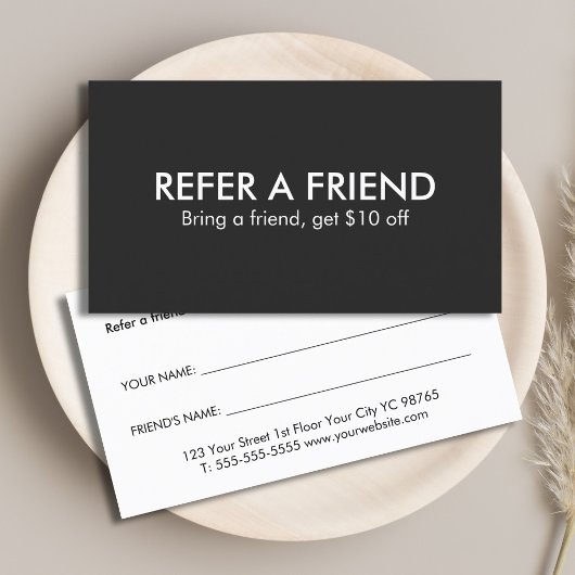 Minimalist Elegant Black and White Referral Card 紹介カード