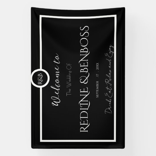 Minimalist Elegant Black and White Wedding Poster 横断幕 (縦)