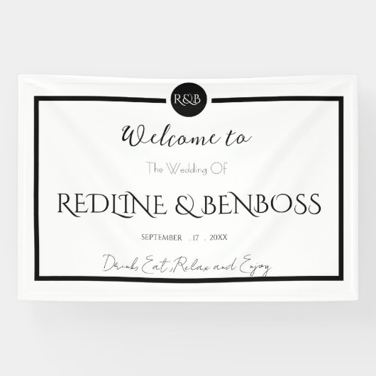 Minimalist Elegant Black and White Wedding Poster 横断幕 (横)