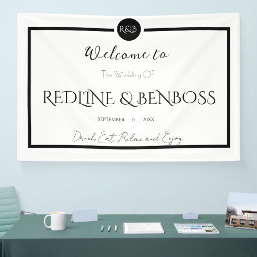 Minimalist Elegant Black and White Wedding Poster 横断幕 (トレードショー)
