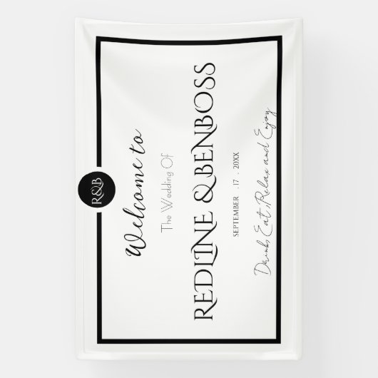 Minimalist Elegant Black and White Wedding Poster 横断幕 (縦)