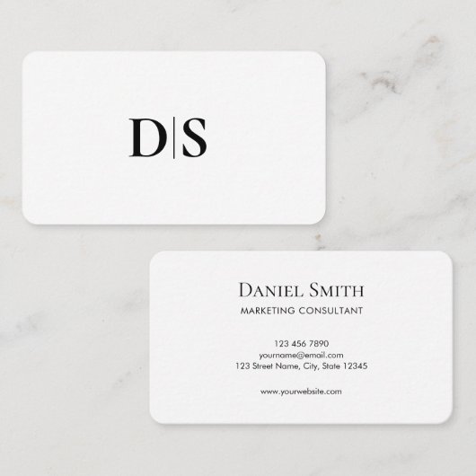 Minimalist Elegant Black on White Monogram Initial 名刺 (正面/裏面)