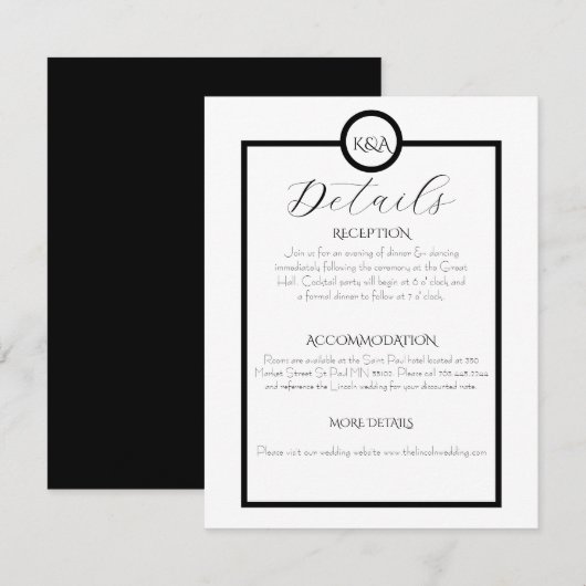 Minimalist Elegant Black & White Wedding  エンクロージャーカード (正面/裏面)