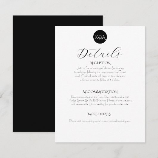 Minimalist Elegant Black & White Wedding  エンクロージャーカード (正面/裏面)