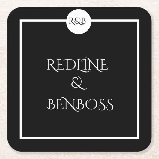 Minimalist Elegant Black & White Wedding  スクエアペーパーコースター (正面)