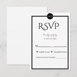 Minimalist Elegant Black & White Wedding 出欠カード