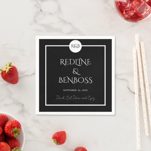 Minimalist Elegant Black & White Wedding Napkins スタンダードカクテルナプキン (インサイチュ)
