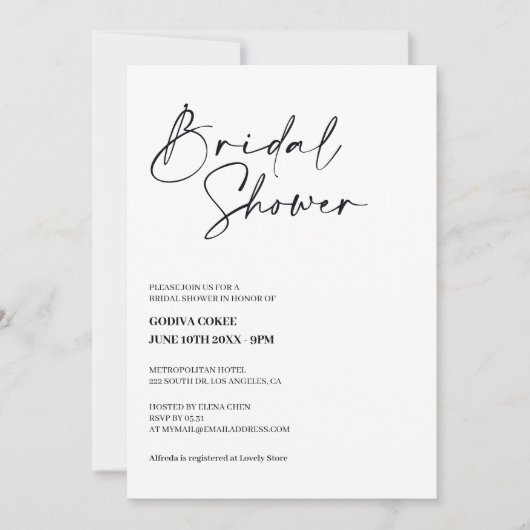 Minimalist Elegant Bridal Shower Invitation 招待状 (正面)