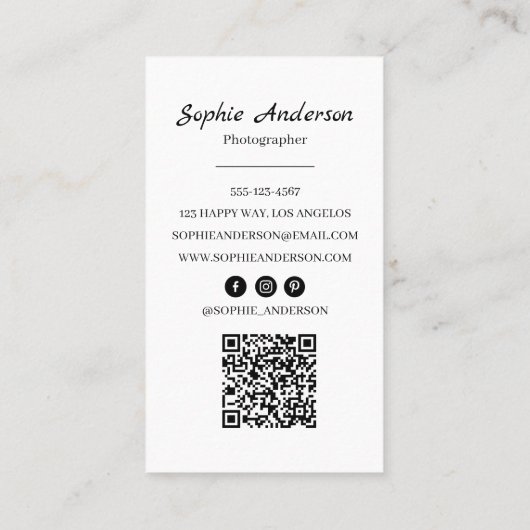 Minimalist Elegant Calligraphy Script Photography 名刺 (裏面)