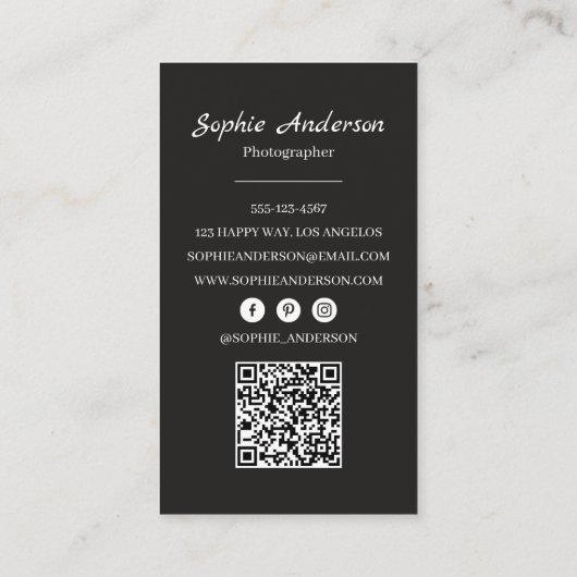 Minimalist Elegant Calligraphy Script Photography 名刺 (裏面)