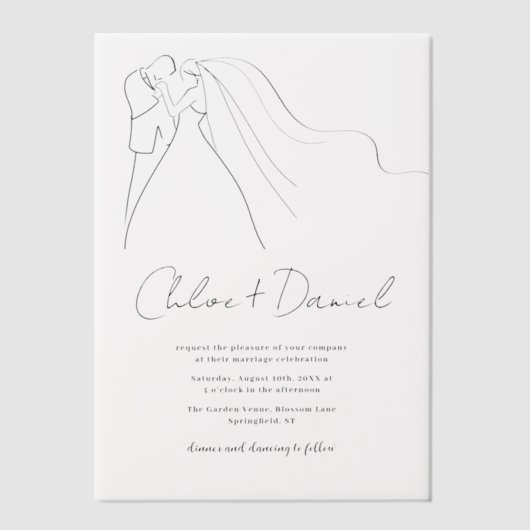 Minimalist Elegant Calligraphy Wedding Invitation ベラム紙招待状 (正面)