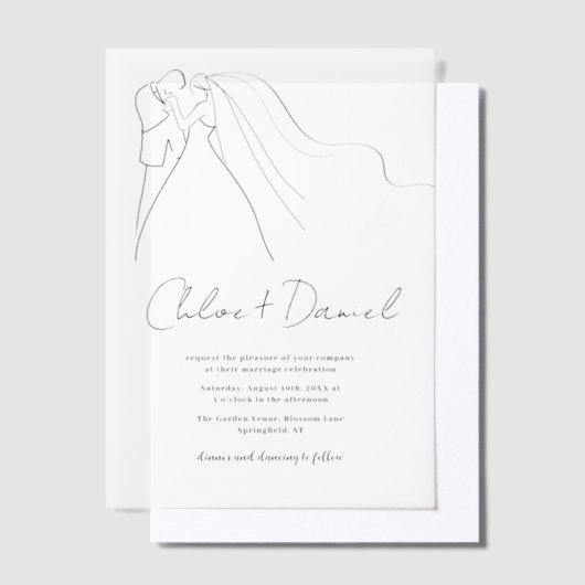 Minimalist Elegant Calligraphy Wedding Invitation ベラム紙招待状 (オフセット)