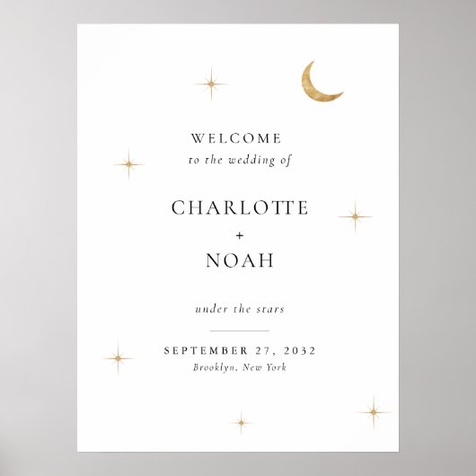 Minimalist Elegant Celestial Wedding Welcome Sign ポスター (正面)