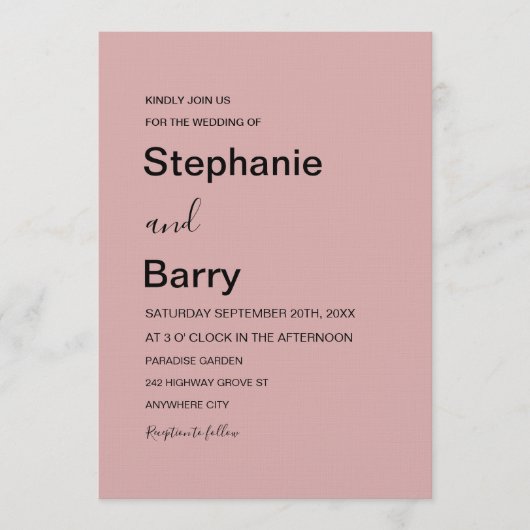 Minimalist Elegant Dusty Pink Wedding 招待状 (正面)