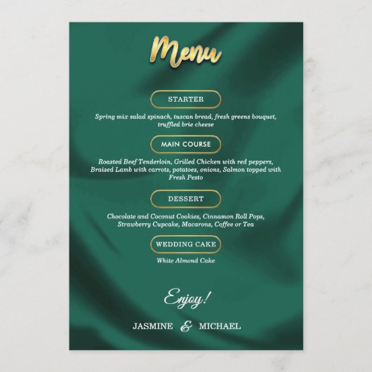Minimalist Elegant Emerald & Gold Script Wedding  メニュー (正面)
