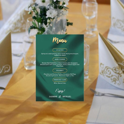 Minimalist Elegant Emerald & Gold Script Wedding メニュー