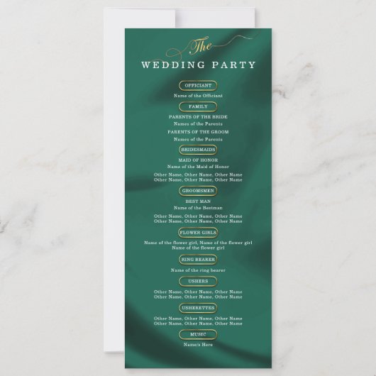 Minimalist Elegant Emerald & Gold Wedding Program (裏面)