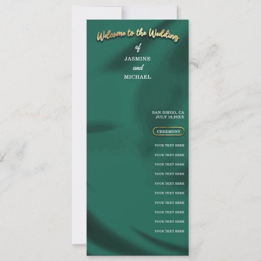 Minimalist Elegant Emerald & Gold Wedding Program (正面)