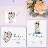 Minimalist Elegant First Birthday Photo Thank you ポストカード