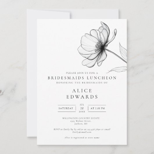 Minimalist Elegant Floral Bridesmaids Luncheon 招待状 (正面)