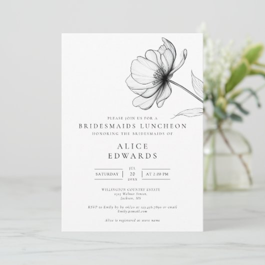 Minimalist Elegant Floral Bridesmaids Luncheon 招待状 (スタンド正面)