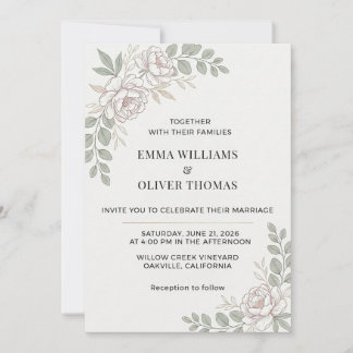 Minimalist Elegant Floral Wedding  招待状