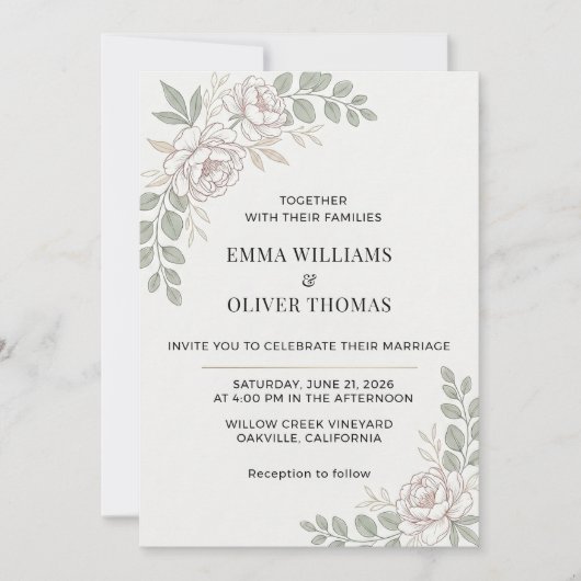 Minimalist Elegant Floral Wedding  招待状 (正面)