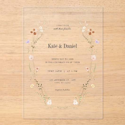 Minimalist Elegant Flowers Wedding アクリル招待状 (正面)