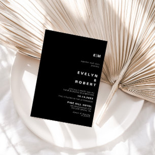 Minimalist Elegant Formal Initial Black Wedding 招待状