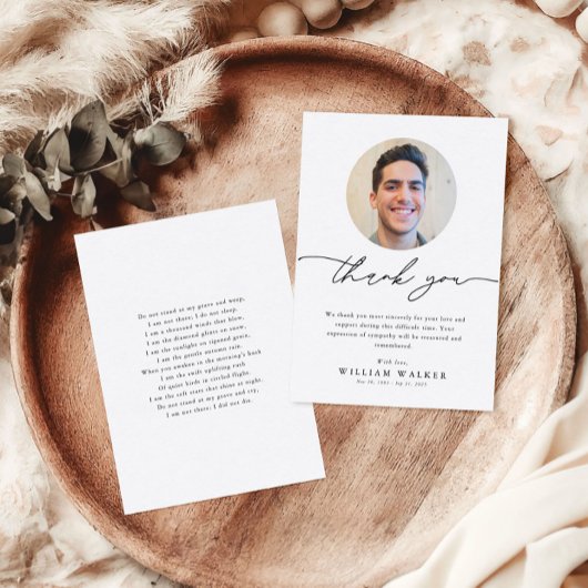 Minimalist Elegant Funeral Sympathy Memorial Photo サンキューカード