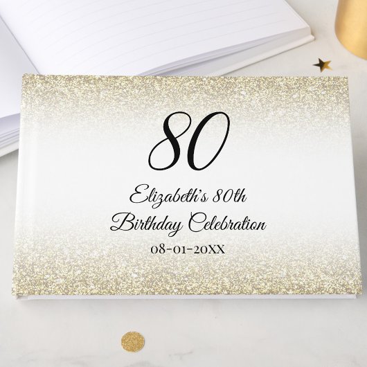 Minimalist Elegant Gold and Black 80th Birthday ゲストブック