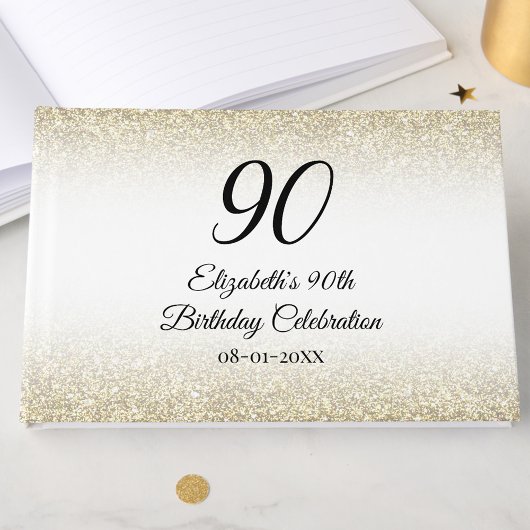 Minimalist Elegant Gold and Black 90th Birthday ゲストブック