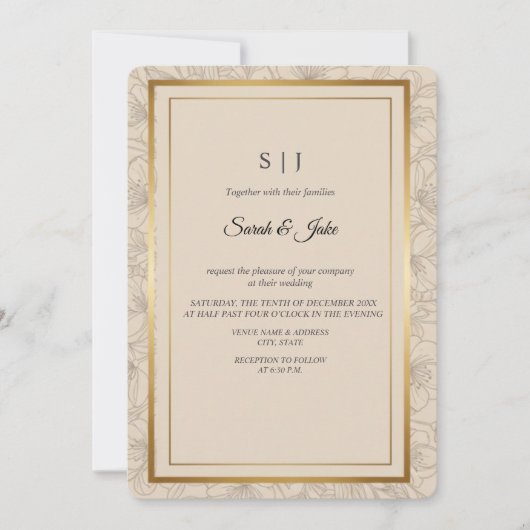 Minimalist Elegant Gold Frame Wedding 招待状 (正面)