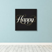 Minimalist Elegant Gold Happy Typography - Classy キャンバスプリント (インサイチュ (ウッドフロア))