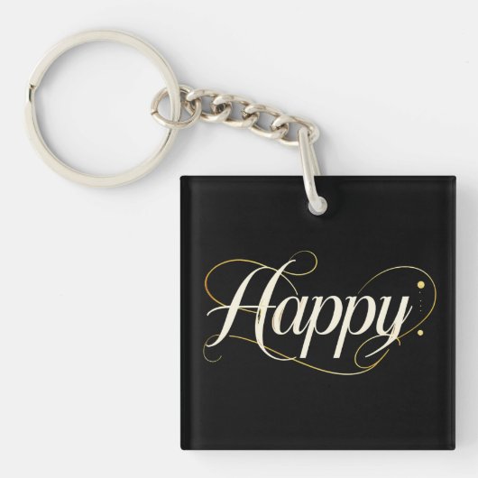 Minimalist Elegant Gold Happy Typography - Classy  キーホルダー (正面)