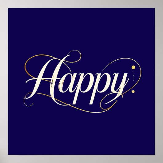 Minimalist Elegant Gold Happy Typography - Classy  ポスター (正面)