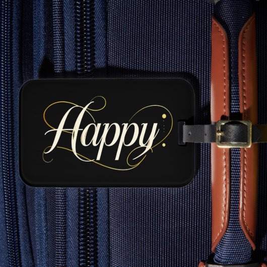 Minimalist Elegant Gold Happy Typography - Classy ラゲッジタグ (正面インサイチュ4)