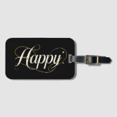 Minimalist Elegant Gold Happy Typography - Classy ラゲッジタグ (正面横)