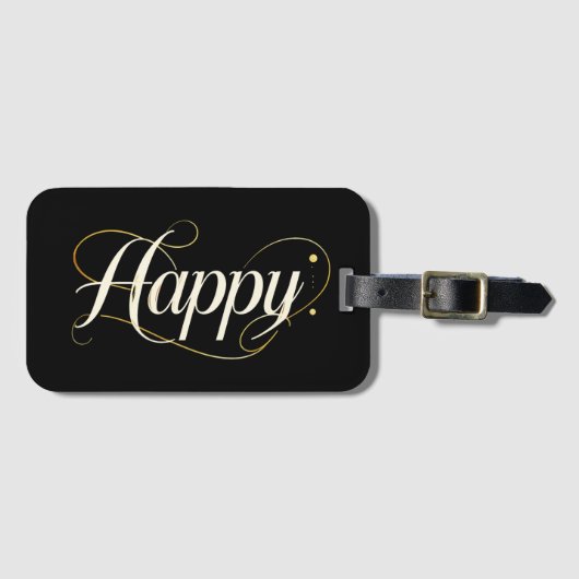 Minimalist Elegant Gold Happy Typography - Classy  ラゲッジタグ (正面横)