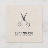 Minimalist Elegant Grey Scissors Hairstylist スクエア名刺 (正面)