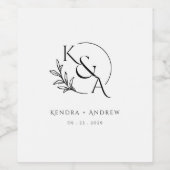 Minimalist Elegant Laurel Wreath Wedding Monogram  ワインラベル (シングルラベル)