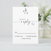 Minimalist Elegant Monogram Navy Blue Calligraphy 出欠カード (スタンド正面)
