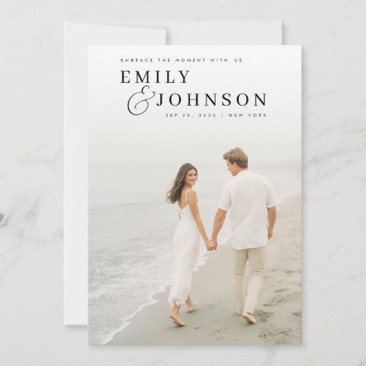 Minimalist Elegant QR Code Photo Wedding 招待状 (正面)