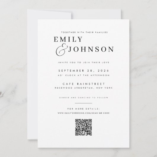 Minimalist Elegant QR Code Photo Wedding 招待状 (裏面)