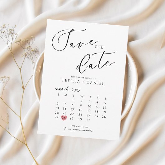 Minimalist Elegant Save The Date Calendar 招待状