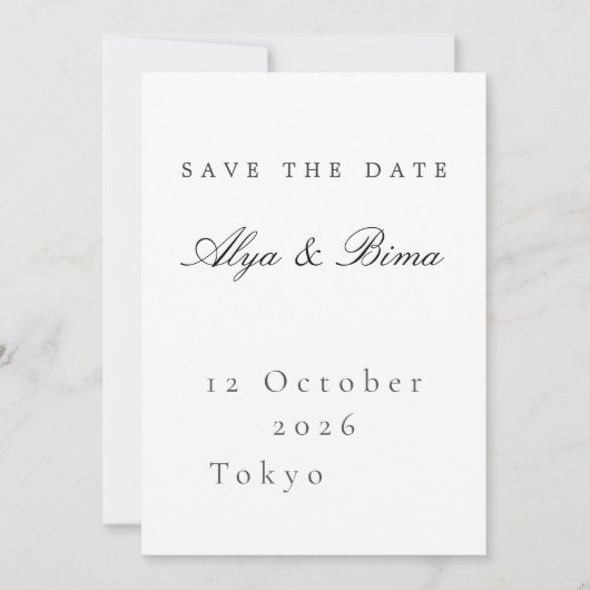 Minimalist Elegant Save the Date Wedding Card 招待状 (正面)